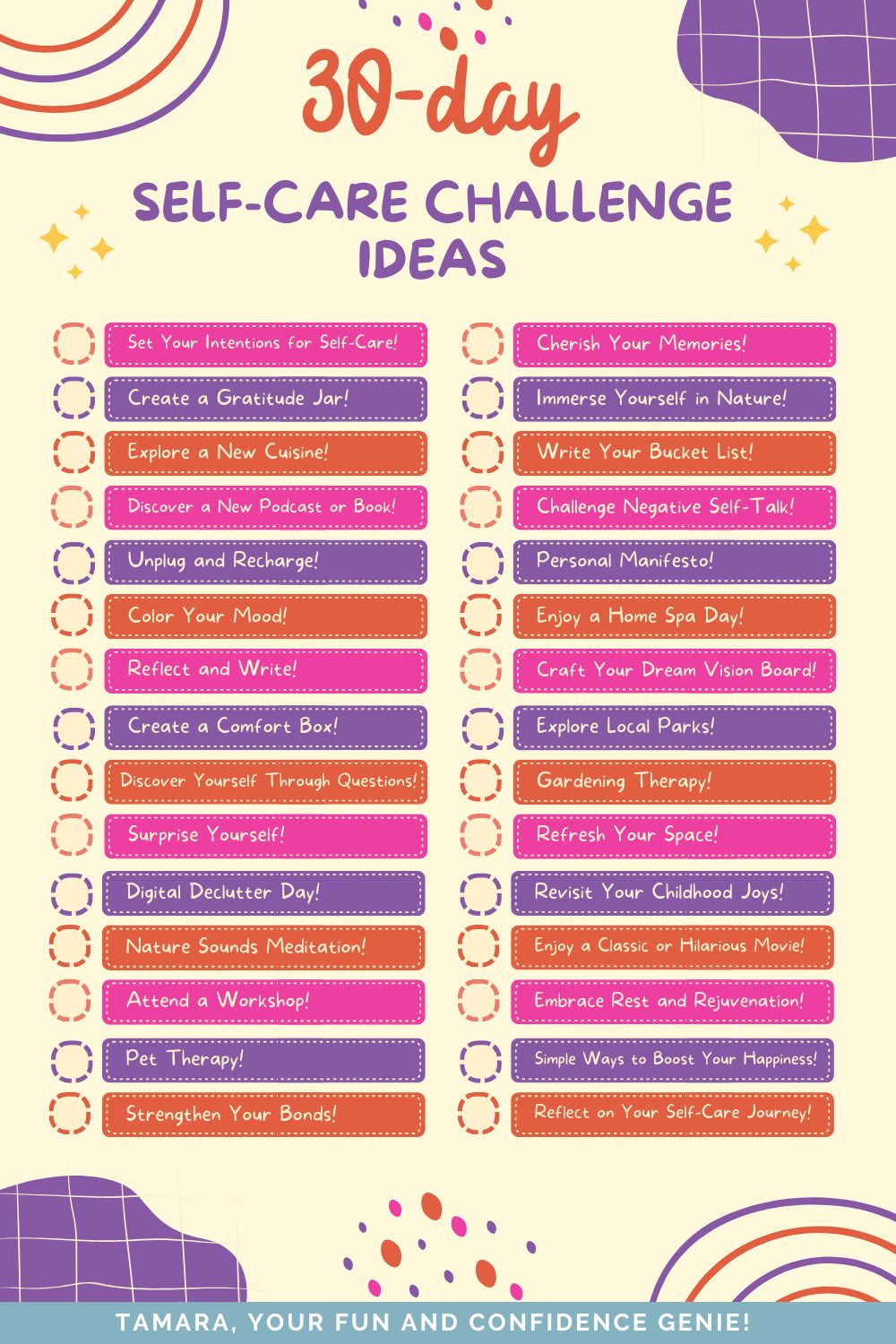 30 day self-care challenge with lots of great original ideas!